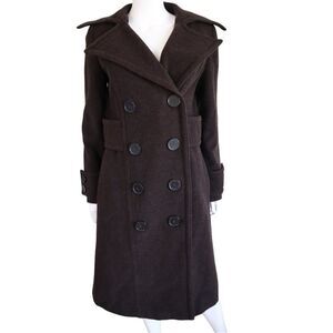 ZARA Military Style Double Breasted Coat WOOL BLEND S Women’s Trench Coat Brown